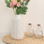 Ceramic White Vases, Modern Rustic Vases, Farmhouse Distressed Decorative Flower Vases, Beige White Finish Boho Vases for Home Decor, Pampas, Living Room, Mantel, Table Decoration