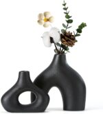 2 Set Black Ceramic Round Matte Donut Vase Modern Minimalist Bohemian Decor Pampas Grass Decoration-Perfect Vases for Living Rooms, Weddings, Dining Tables, Parties, Offices and Bedroom