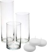 Glass Cylinder Flower Centerpiece Vases Set of 3 - Hurricane Candle Holder Pillar, Floating, Tealights - Use for Floral, Wedding, Home Decor, Holiday Includes 3 Floating Candles