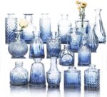 Set of 18 Blue Bud Vases for Flowers, Vintage Clear Glass Vases Small Vases for Centerpieces for Home Table Decor Rustic Wedding Decorations