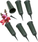 6 Pack Cemetery Grave Cone Vase for Fresh/Artificial Flowers-Sturdy Stake Plastic Green